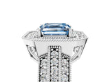 Silver Fancy Blue Asscher Cut Halo Diamond Engagement Ring with Pave Split Shank and Four-Prong Setting_41
