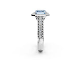 Silver Fancy Blue Asscher Cut Halo Diamond Ring with Beaded Split Shank and Four-Prong Setting_8