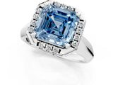 Silver Fancy Blue Asscher  Cut Halo Solitaire Engagement Ring with Square Band and Four-Prong Setting_25
