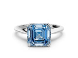Silver Fancy Blue Asscher Cut Solitaire Diamond Ring with Six-Prong Setting and Classic Band_19