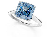 Silver Fancy Blue Asscher Cut Solitaire Diamond Ring with Six-Prong Setting and Classic Band_20