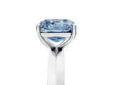 Silver Fancy Blue Asscher  Cut Solitaire Engagement Ring with Flat Band and Four-Prong Setting