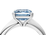 Silver Fancy Blue Asscher  Cut Solitaire Engagement Ring with Tapered Band and Four-Prong Setting 4