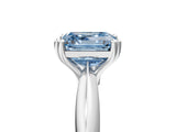 Silver Fancy Blue Asscher  Cut Solitaire Engagement Ring with Tapered Band and Four-Prong Setting 5