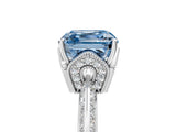 Silver Fancy Blue Asscher Cut Solitaire Split Shank Pave Diamond Engagement Ring with Four-Prong Setting_11