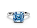 Silver Fancy Blue Asscher Cut Solitaire Split Shank Pave Diamond Engagement Ring with Four-Prong Setting_54