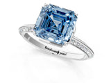Silver Fancy Blue Asscher Cut Solitaire Split Shank Pave Diamond Engagement Ring with Four-Prong Setting_7