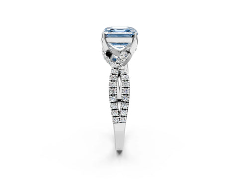 Silver Fancy Blue Asscher Cut Solitaire Twist Pave Diamond Engagement Ring with Prong Setting_45