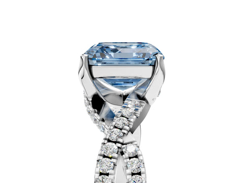 Silver Fancy Blue Asscher Cut Solitaire Twist Pave Diamond Engagement Ring with Prong Setting_48