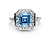 Silver Fancy Blue Asscher  Halo Diamond Engagement Ring with Twisted Band and Four-Prong Setting 2