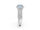Silver Fancy Blue Asscher  Halo Round Diamond Pave Band with Prong Setting 4