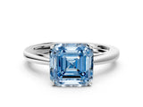 Silver Fancy Blue Asscher  Solitaire Diamond Ring with Split Shank and Four-Prong Setting_12