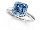 Silver Fancy Blue Asscher  Solitaire Diamond Ring with Split Shank and Four-Prong Setting_13
