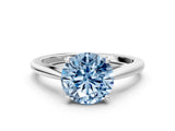 Silver Fancy Blue Asscher  Solitaire Engagement Ring with Four-Prong Setting and Classic Band