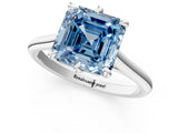 Silver Fancy Blue Asscher  Solitaire Engagement Ring with Six-Prong Setting and Classic Band 1