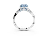 Silver Fancy Blue Asscher  Solitaire Twist Band Six-Prong Setting 4