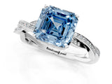 Silver Fancy Blue Asscher  Solitaire Twisted Pave Diamond Ring with Four-Prong Setting_1