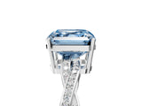 Silver Fancy Blue Asscher  Solitaire Twisted Pave Diamond Ring with Four-Prong Setting_5