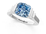 Silver Fancy Blue Cushion Cut Brilliant Solitaire Diamond Ring with Channel Set Band and Bar Prong Setting_19