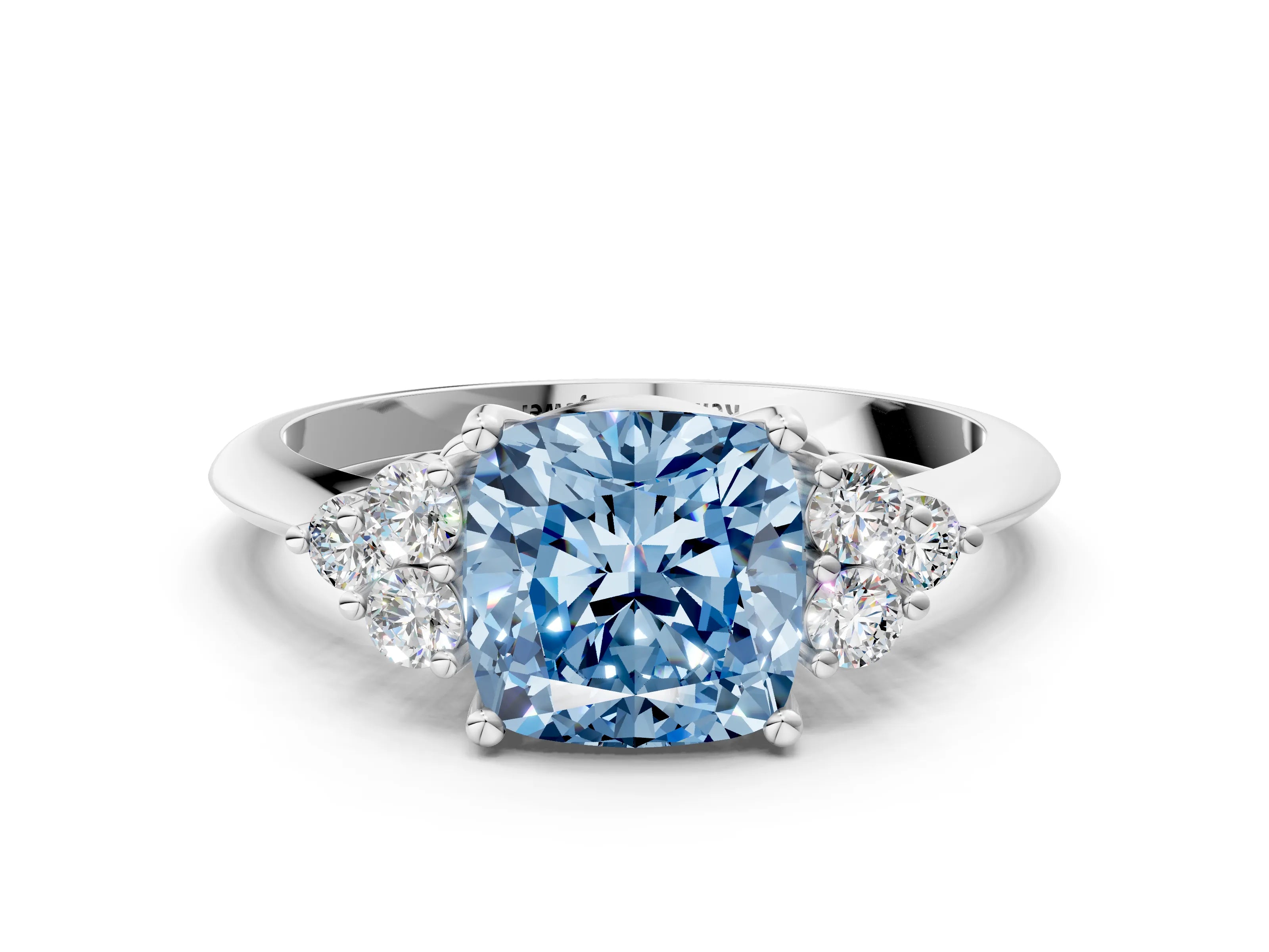 Silver Fancy Blue Cushion Cut Cut Diamond Cluster Ring with Solitaire Band and Four-Prong Setting_19