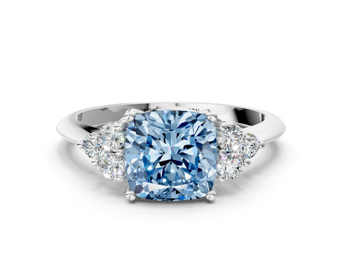 Silver Fancy Blue Cushion Cut Cut Diamond Cluster Ring with Solitaire Band and Four-Prong Setting_19