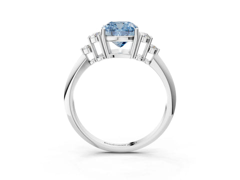 Silver Fancy Blue Cushion Cut Cut Diamond Cluster Ring with Solitaire Band and Four-Prong Setting_22