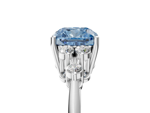 Silver Fancy Blue Cushion Cut Cut Diamond Cluster Ring with Solitaire Band and Four-Prong Setting_24