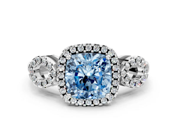 Sterling Silver Cushion Cut Pave Infinity Halo Engagement Ring Setting for Fancy Blue Center