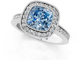 Silver Fancy Blue Cushion Cut Cut Halo Pavé Diamond Ring_7