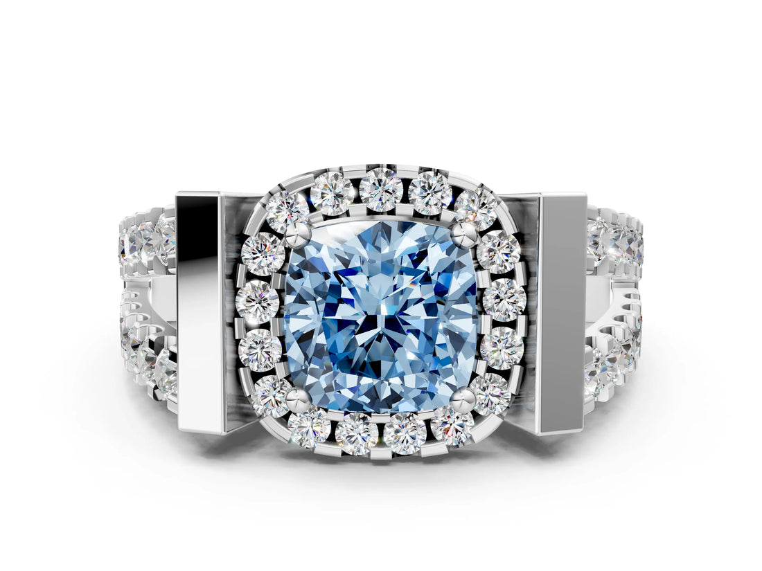 Silver Fancy Blue Cushion Cut Cut Halo Split Shank Prong Set Ring_36