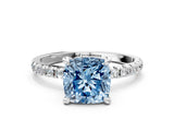 Silver Fancy Blue Cushion Cut Diamond Brilliant Solitaire Ring with Pavé Band and Four-Prong Setting_36