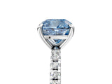 Silver Fancy Blue Cushion Cut Diamond Brilliant Solitaire Ring with Pavé Band and Four-Prong Setting_41