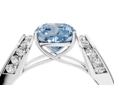 Silver Fancy Blue Cushion Cut Diamond Channel Set Solitaire Ring with Four-Prong Setting_71