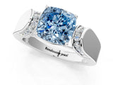 Silver Fancy Blue Cushion Cut Diamond Channel Set Solitaire Ring with Four-Prong Setting_86