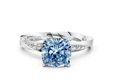 Silver Fancy Blue Cushion Cut Diamond Engagement Ring with Side Stone Accents and Four-Prong Setting_12