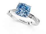 Silver Fancy Blue Cushion Cut Diamond Engagement Ring with Side Stone Accents and Four-Prong Setting_13