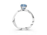 Silver Fancy Blue Cushion Cut Diamond Engagement Ring with Side Stone Accents and Four-Prong Setting_15