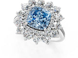 Silver Fancy Blue Cushion Cut Diamond Floral Double Halo Engagement Ring with Prong Setting_31