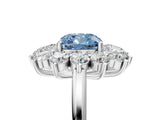 Silver Fancy Blue Cushion Cut Diamond Floral Double Halo Engagement Ring with Prong Setting_35
