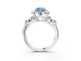 Silver Fancy Blue Cushion  Cut Diamond Floral Halo Engagement Ring with Shared Prong Setting 4