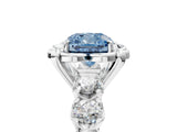 Silver Fancy Blue Cushion  Cut Diamond Floral Halo Engagement Ring with Shared Prong Setting
