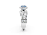 Silver Fancy Blue Cushion Cut Diamond Halo Ring with Round Split Shank and Prong Setting_2