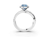 Silver Fancy Blue Cushion Cut Diamond Halo Ring with Round Split Shank and Prong Setting_3