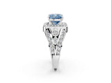 Silver Fancy Blue Cushion Cut Diamond Halo Ring with Split Shank and Bezel Accents and Four-Prong Setting_8