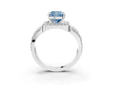 Silver Fancy Blue Cushion Cut Diamond Halo Ring with Split Shank and Bezel Accents and Four-Prong Setting_9