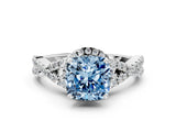 Silver Fancy Blue Cushion Cut Diamond  Halo Twist Band Solitaire Prong Setting Ring_12