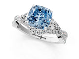 Silver Fancy Blue Cushion Cut Diamond  Halo Twist Band Solitaire Prong Setting Ring_13