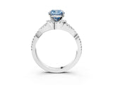 Silver Fancy Blue Cushion Cut Diamond  Halo Twist Band Solitaire Prong Setting Ring_15