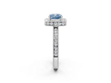 Silver Fancy Blue Cushion Cut Diamond Milgrain Halo Engagement Ring with Round Pavé Band and Prong Setting_14
