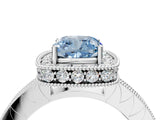Silver Fancy Blue Cushion Cut Diamond Milgrain Halo Engagement Ring with Round Pavé Band and Prong Setting_16